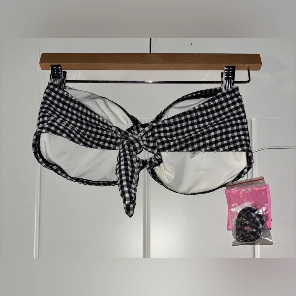 Kate Spade New York Gingham Ring Bandeau Bikini Top Women‎ M Beach Summer NEW